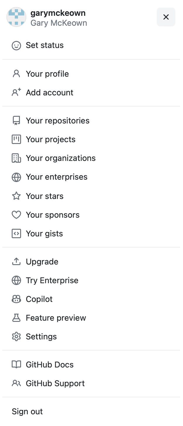 GitHub Account Drop Down Menu