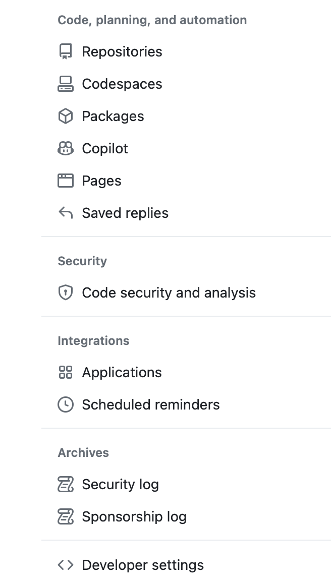 GitHub Settings Drop Down Menu